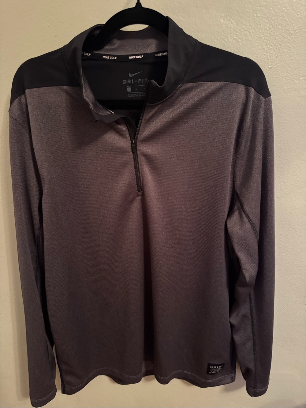 Nike Golf Dri-FIT Men’s Large Gray Black 1/4 Zip Performance Pullover